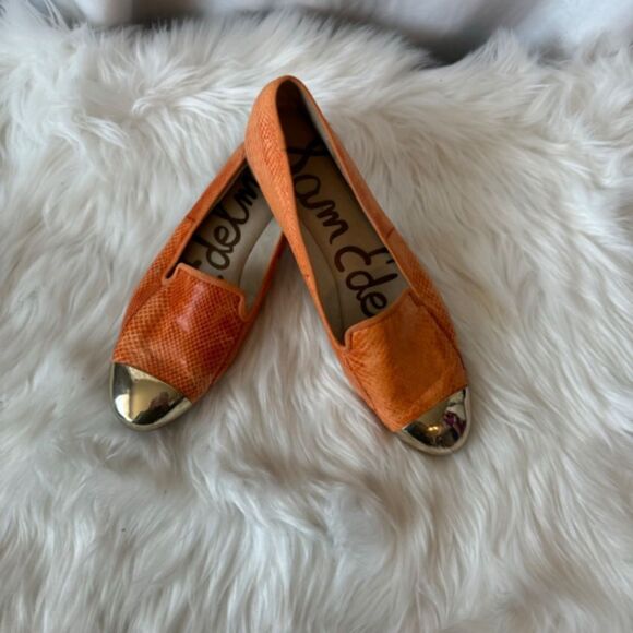 Sam Edelman Aster Orange Snake Leather Cap Toe Flats Sz 8 - Picture 3 of 4